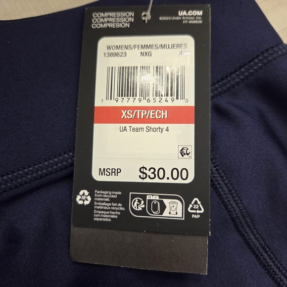 2 Under Armour Navy Compression Shorts - Picture 3 of 3